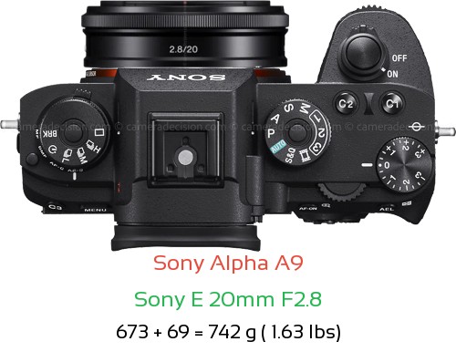 Sony A9 with Sony E 20mm F2.8 Lens Size