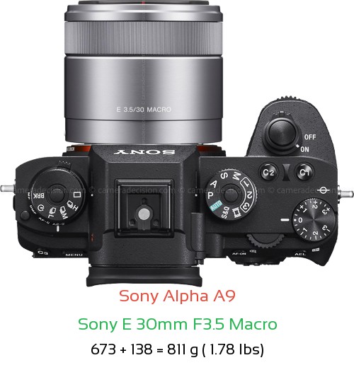 Sony A9 with Sony E 30mm F3.5 Macro Lens Size