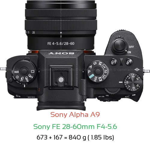 Sony A9 with Sony FE 28-60mm F4-5.6 Lens Size