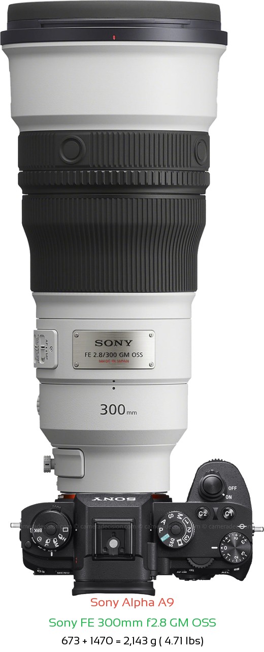 Sony A9 with Sony FE 300mm f2.8 GM Lens Size