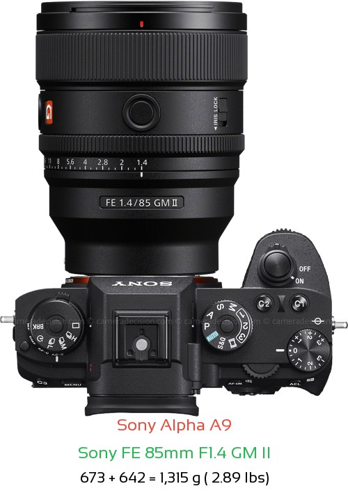 Sony A9 with Sony FE 85mm F1.4 GM II Lens Size