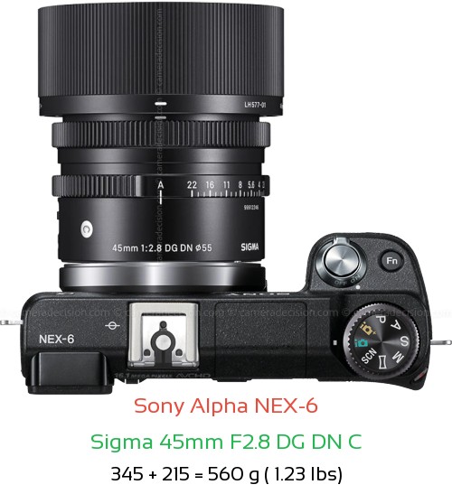Sony NEX-6 with Sigma 45mm F2.8 DG DN C Lens Size