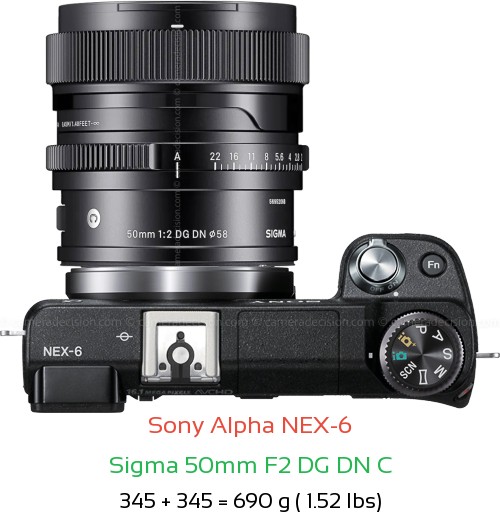 Sony NEX-6 with Sigma 50mm F2 C Lens Size