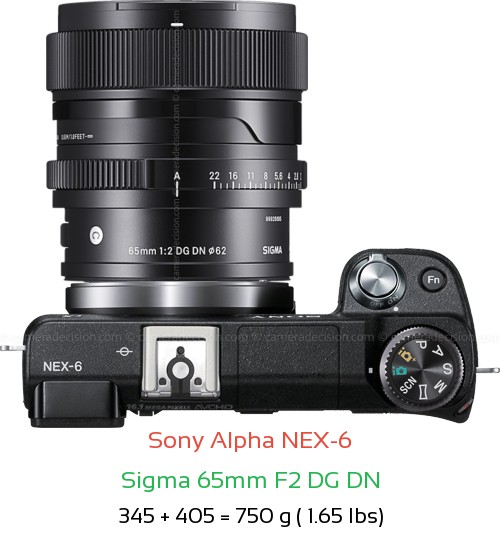 Sony NEX-6 with Sigma 65mm F2 DG DN Lens Size