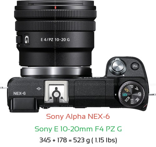 Sony NEX-6 with Sony E 10-20mm F4 PZ G Lens Size