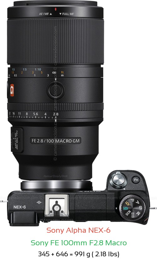 Sony NEX-6 with Sony FE 100mm F2.8 Macro Lens Size