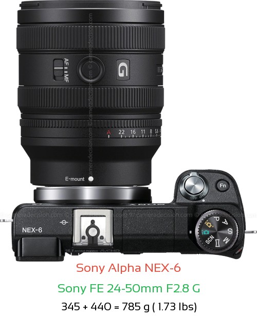 Sony NEX-6 with Sony FE 24-50mm F2.8 G Lens Size
