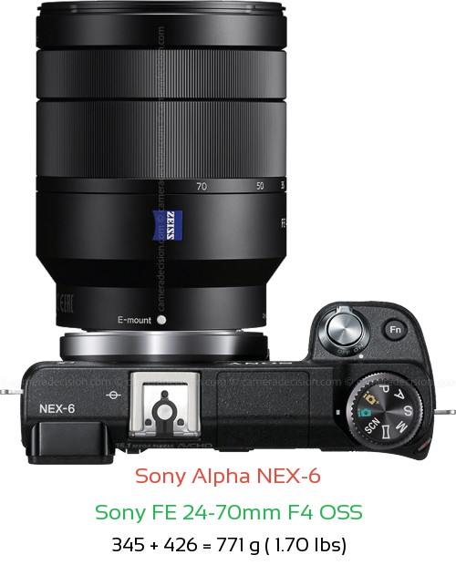 Sony NEX-6 with Sony FE 24-70mm F4 OSS Lens Size