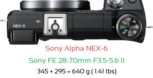 Sony NEX-6 with Sony FE 28-70mm F3.5-5.6 II Lens Size
