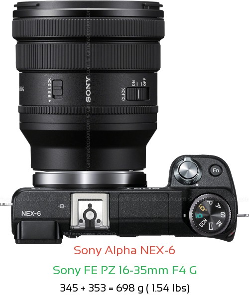 Sony NEX-6 with Sony FE PZ 16-35mm F4 Lens Size