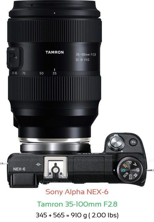 Sony NEX-6 with Tamron 35-100mm F2.8 Lens Size