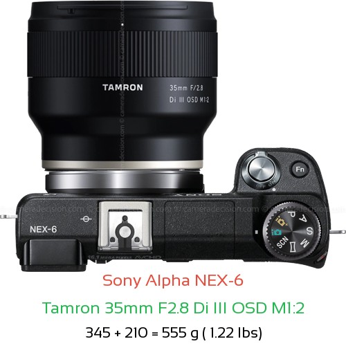 Sony NEX-6 with Tamron 35mm F2.8 Di III OSD M1:2 Lens Size