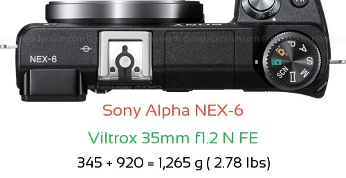 Sony NEX-6 with Viltrox 35mm f1.2 N FE Lens Size