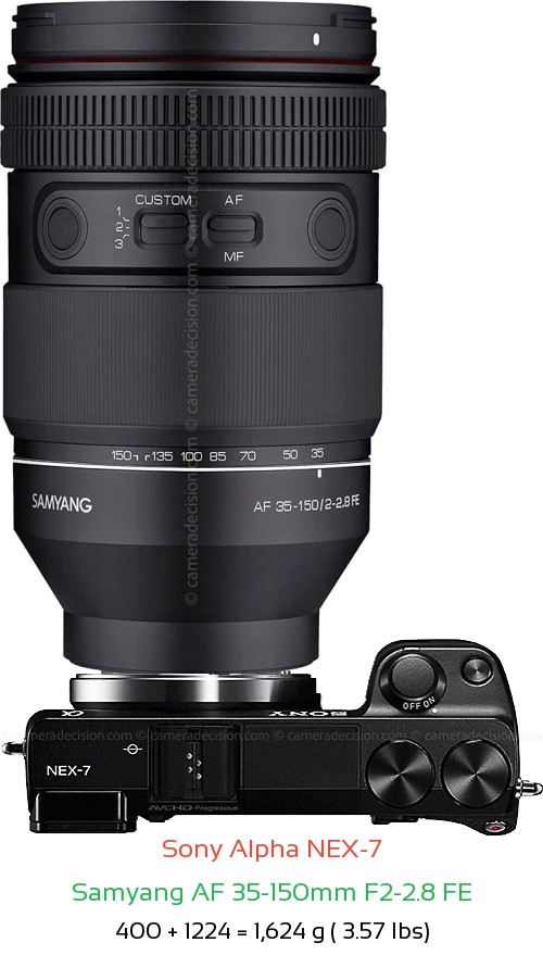 Sony NEX-7 with Samyang AF 35-150mm F2-2.8 FE Lens Size