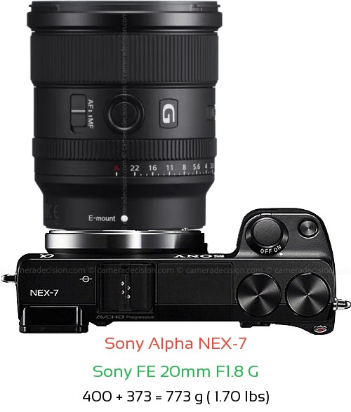 Sony NEX-7 with Sony FE 20mm F1.8 G Lens Size