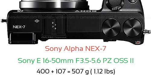 Sony NEX-7 with Sony E 16-50mm F3.5-5.6 PZ OSS II Lens Size