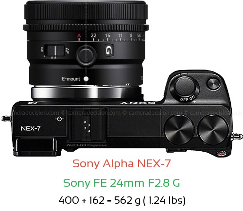 Sony NEX-7 with Sony FE 24mm F2.8 G Lens Size