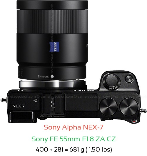 Sony NEX-7 with Sony FE 55mm F1.8 ZA CZ Lens Size