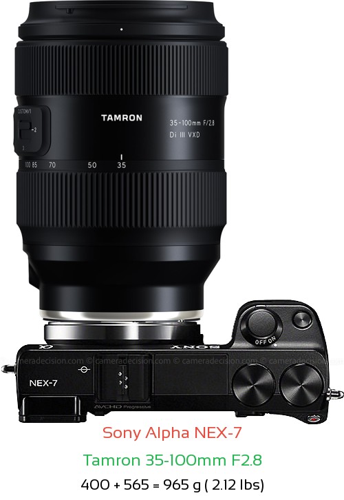 Sony NEX-7 with Tamron 35-100mm F2.8 Lens Size
