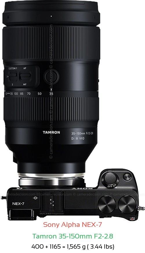 Sony NEX-7 with Tamron 35-150mm F2-2.8 Lens Size