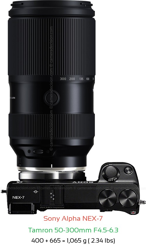 Sony NEX-7 with Tamron 50-300mm F4.5-6.3 Lens Size