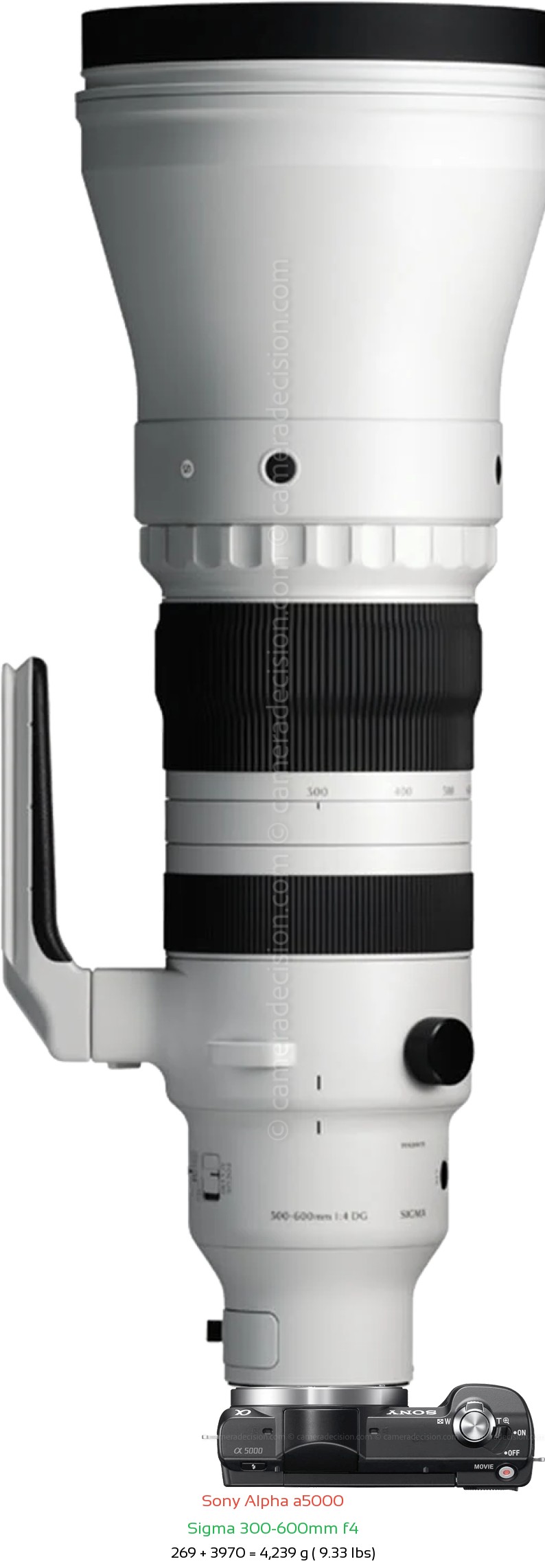 Sony a5000 with Sigma 300-600mm f4 Lens Size