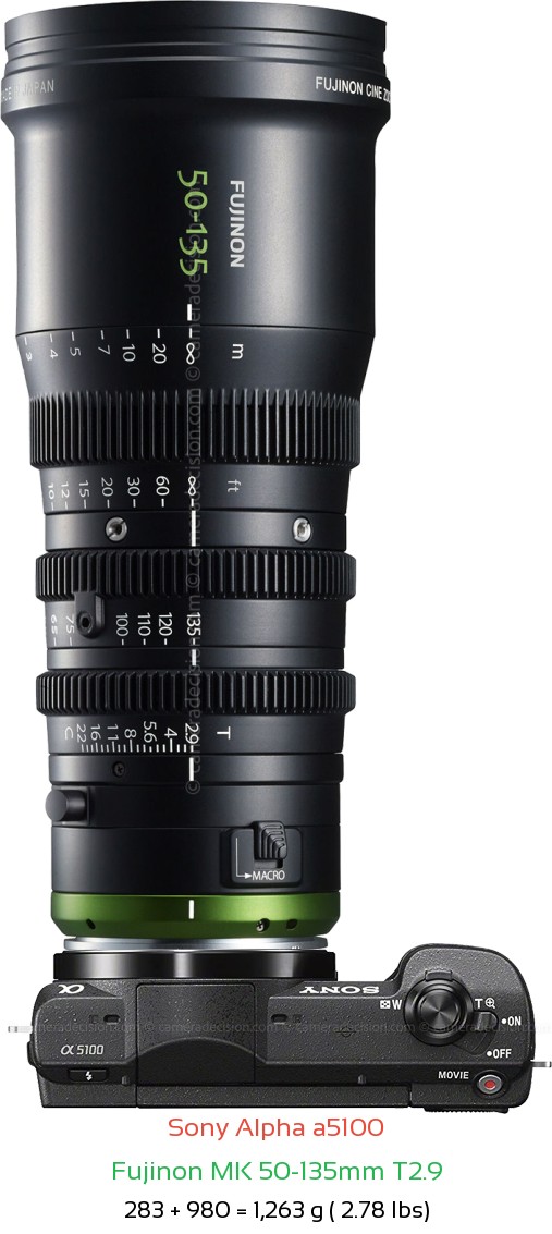 Sony a5100 with Fujinon MK 50-135mm T2.9 Lens Size