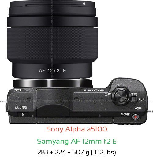 Sony a5100 with Samyang AF 12mm f2 E Lens Size