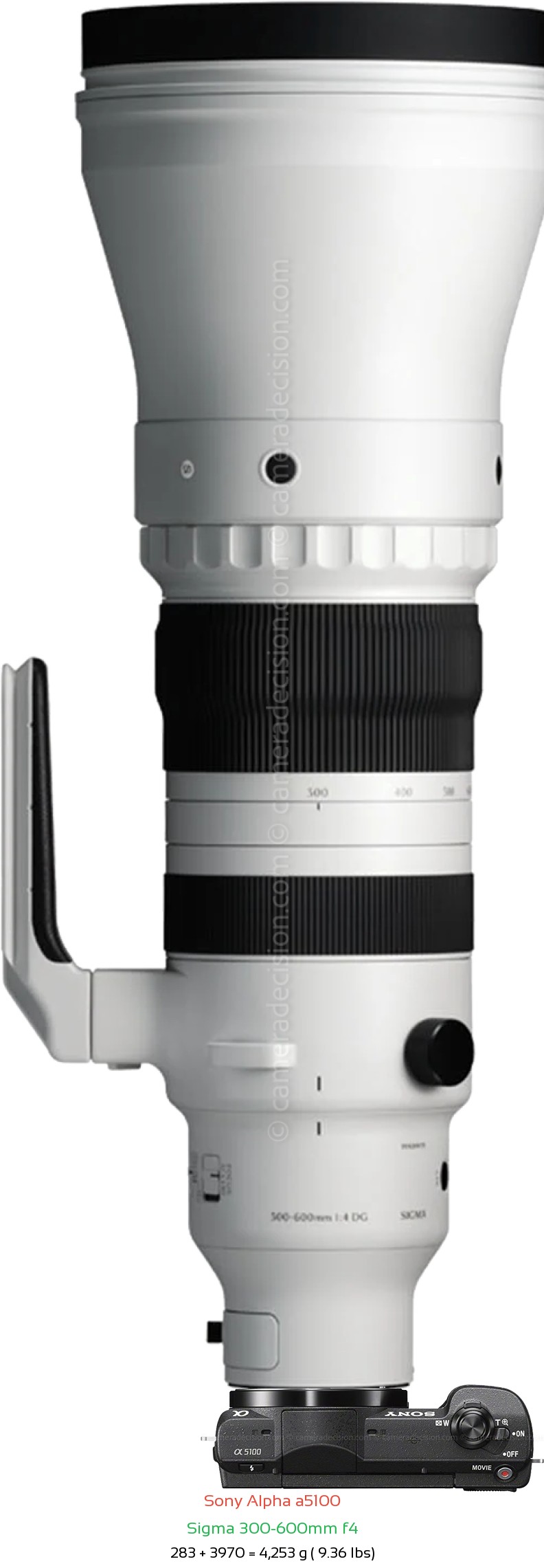 Sony a5100 with Sigma 300-600mm f4 Lens Size