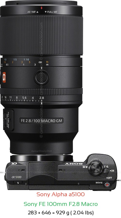 Sony a5100 with Sony FE 100mm F2.8 Macro Lens Size