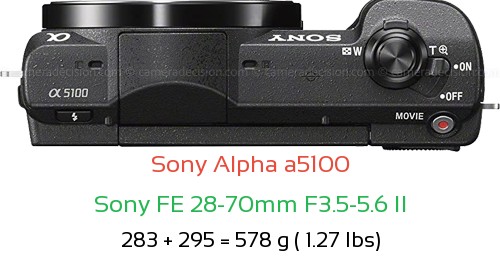Sony a5100 with Sony FE 28-70mm F3.5-5.6 II Lens Size