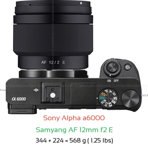 Sony A6000 with Samyang AF 12mm f2 E Lens Size