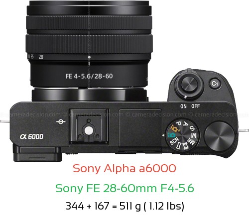 Sony A6000 with Sony FE 28-60mm F4-5.6 Lens Size