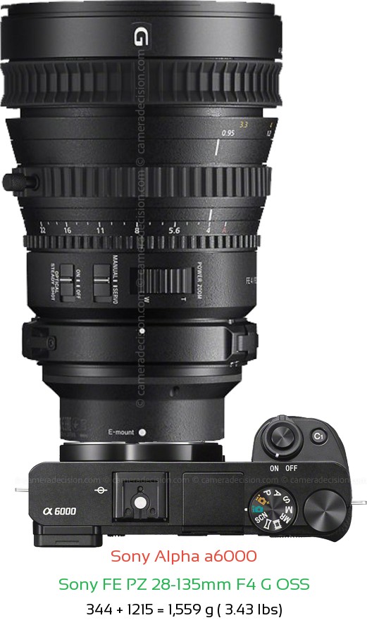 Sony A6000 with Sony FE PZ 28-135mm F4 G Lens Size