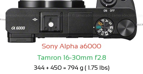 Sony A6000 with Tamron 16-30mm f2.8 Lens Size
