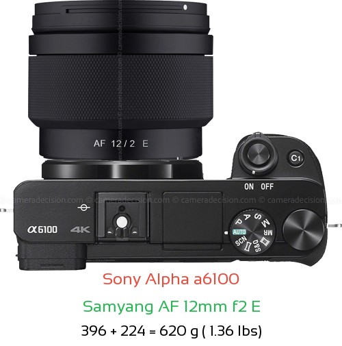 Sony A6100 with Samyang AF 12mm f2 E Lens Size