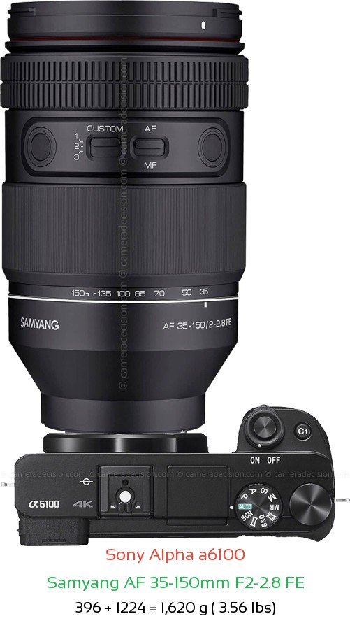 Sony A6100 with Samyang AF 35-150mm F2-2.8 FE Lens Size
