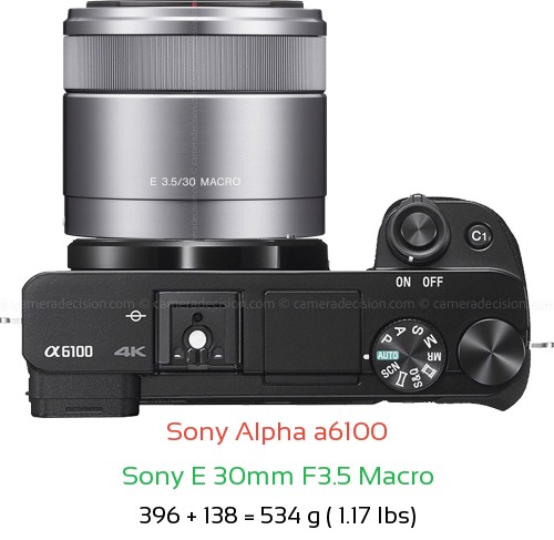 Sony A6100 with Sony E 30mm F3.5 Macro Lens Size
