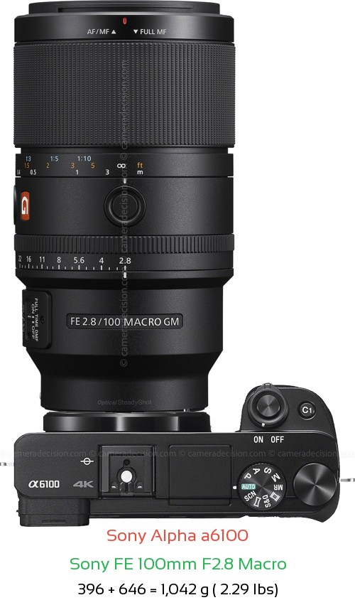 Sony A6100 with Sony FE 100mm F2.8 Macro Lens Size