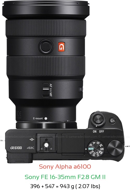 Sony A6100 with Sony FE 16-35mm F2.8 GM II Lens Size