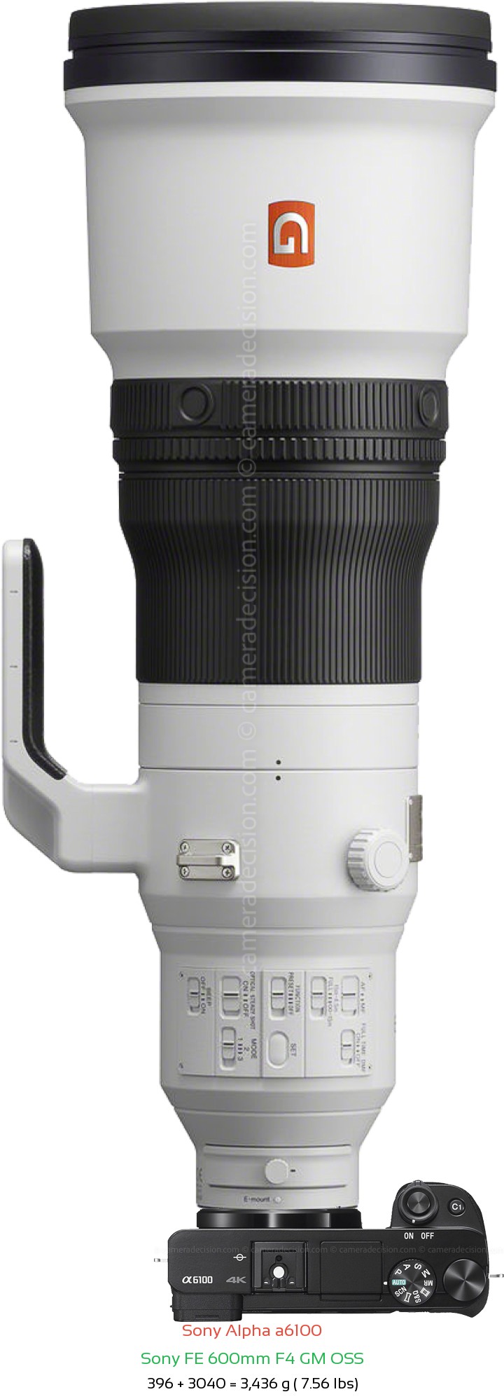 Sony A6100 with Sony FE 600mm F4 GM Lens Size