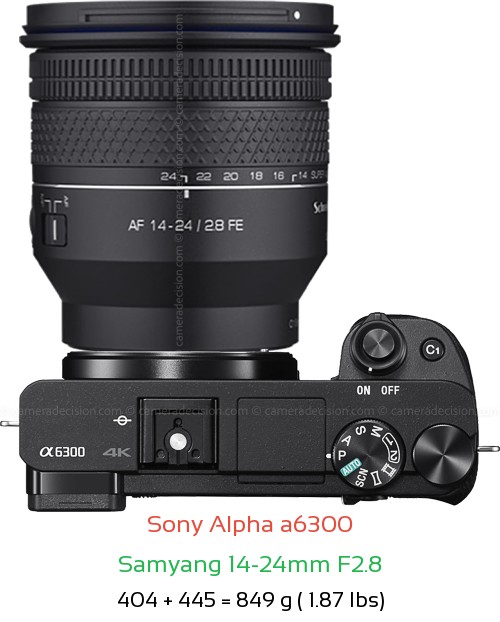Sony A6300 with Samyang 14-24mm F2.8 Lens Size