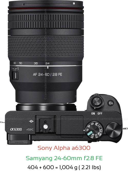 Sony A6300 with Samyang 24-60mm f2.8 FE Lens Size