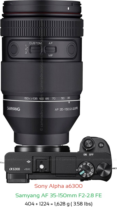Sony A6300 with Samyang AF 35-150mm F2-2.8 FE Lens Size