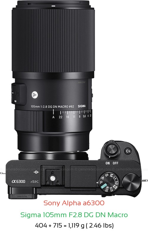 Sony A6300 with Sigma 105mm F2.8 DG DN Macro Lens Size