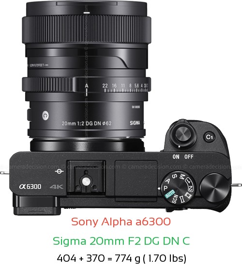 Sony A6300 with Sigma 20mm F2 DG DN C Lens Size
