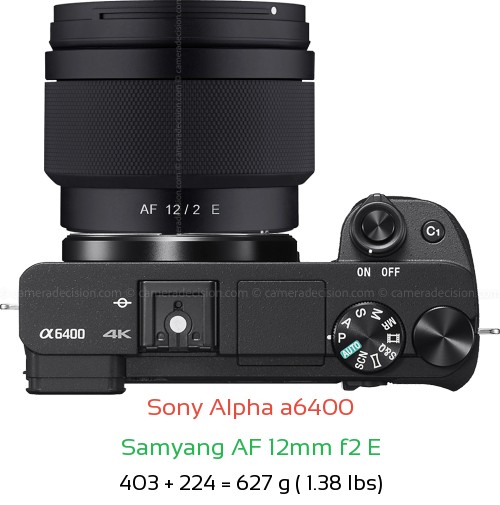 Sony A6400 with Samyang AF 12mm f2 E Lens Size