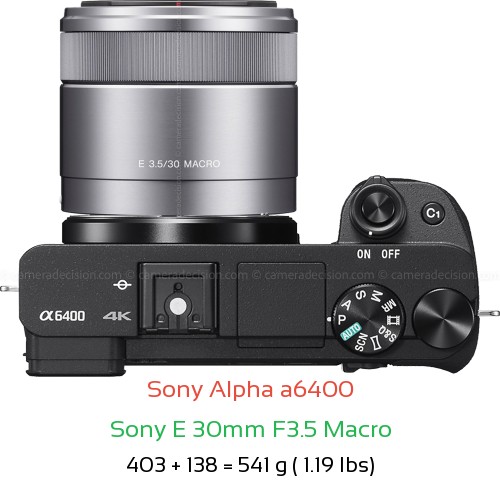 Sony A6400 with Sony E 30mm F3.5 Macro Lens Size