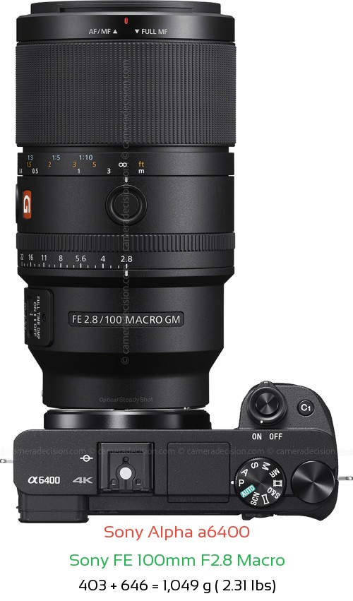 Sony A6400 with Sony FE 100mm F2.8 Macro Lens Size