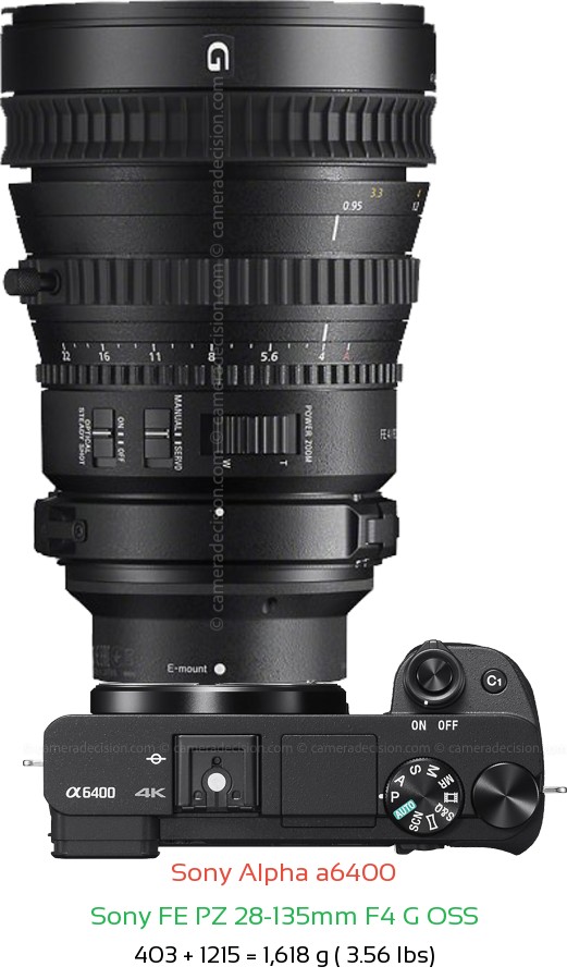 Sony A6400 with Sony FE PZ 28-135mm F4 G Lens Size